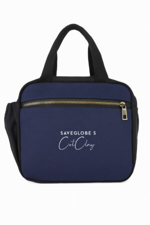 SaveGlobes CotClay Blue and Black Unisex Canvas Lunch Bag for Men, Women and Kids - Black