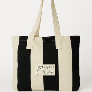 SaveGlobes CotClay Off White and Black Striped Unisex Canvas Tote Bag with zip for Women, Girls, Ladies & Men