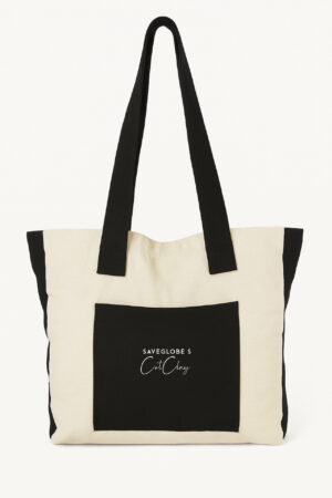 SaveGlobes CotClay Off White and Black Unisex Canvas Tote Bag with zip for Women, Girls, Ladies and Men